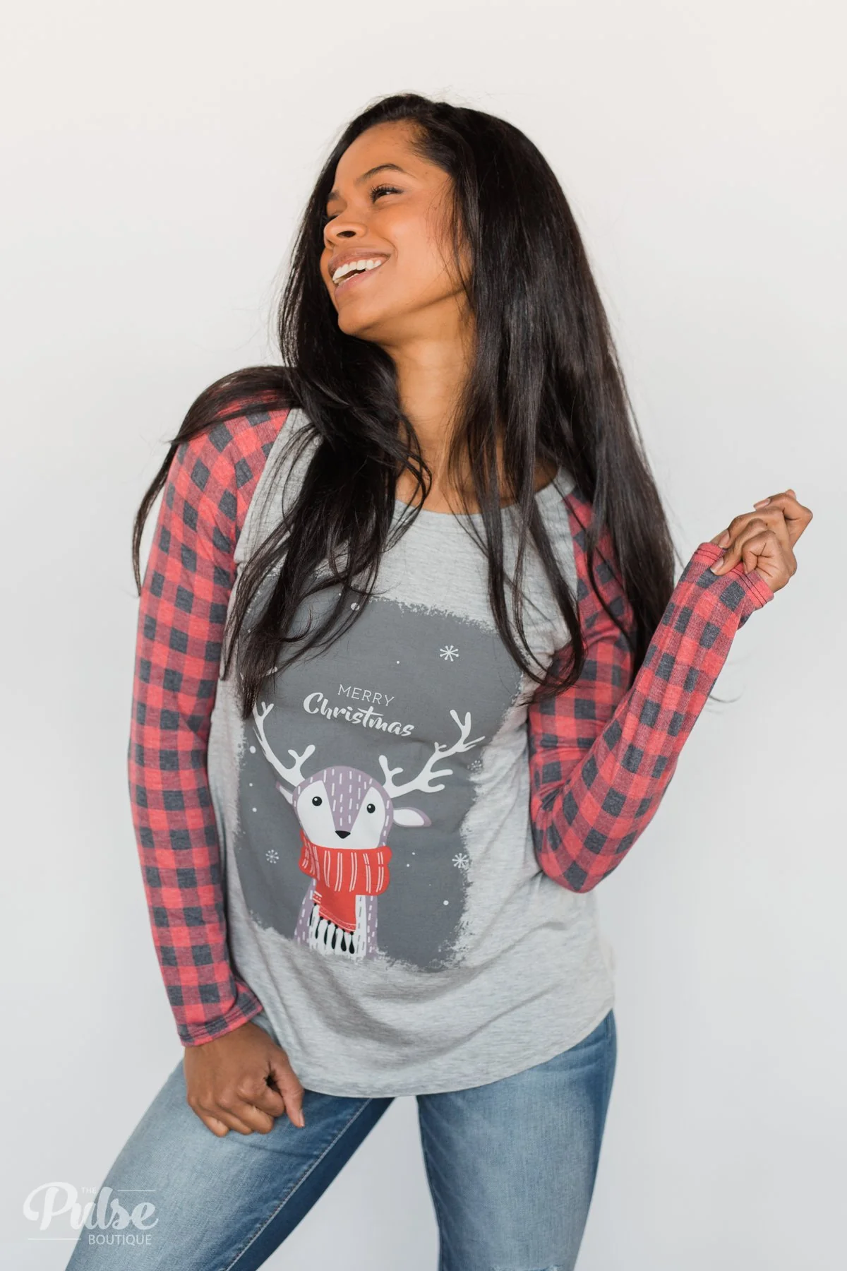 "Merry Christmas" Plaid Long Sleeve Top - Image 10