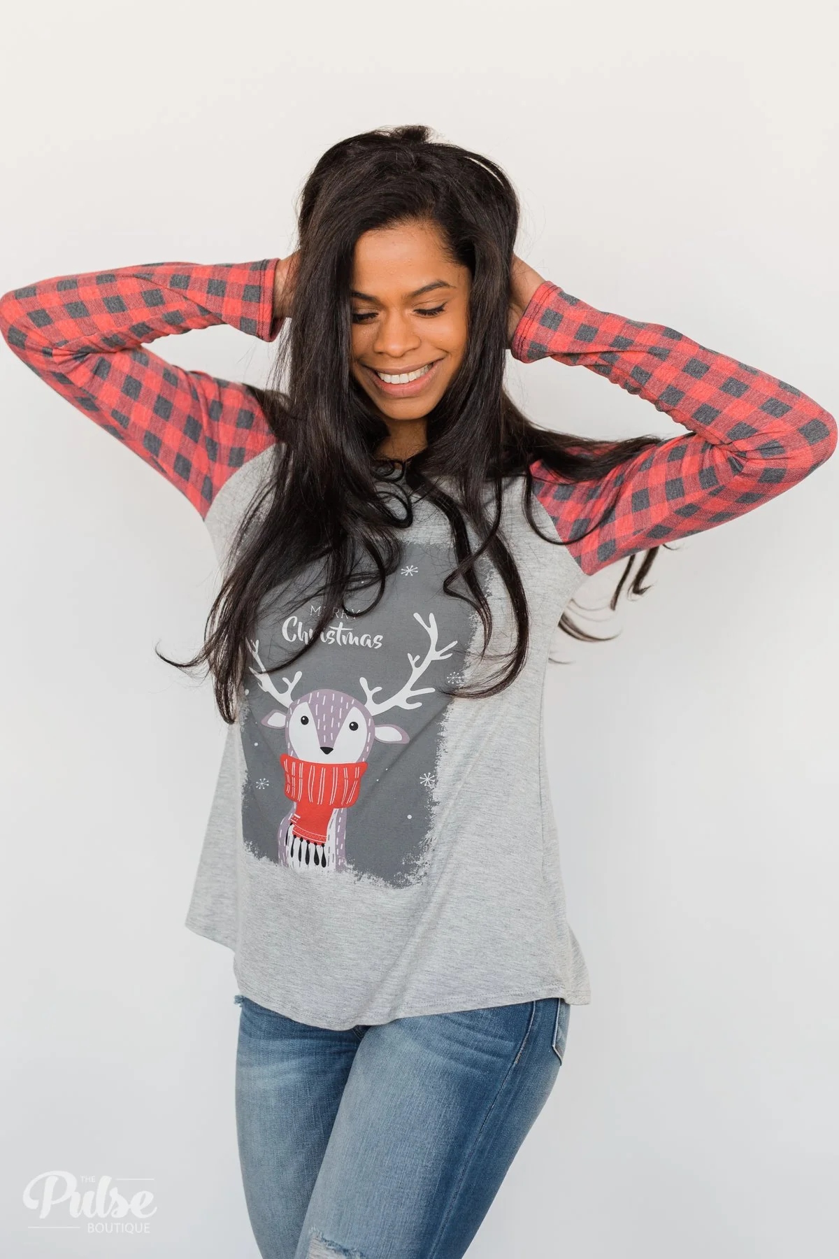 "Merry Christmas" Plaid Long Sleeve Top - Image 11