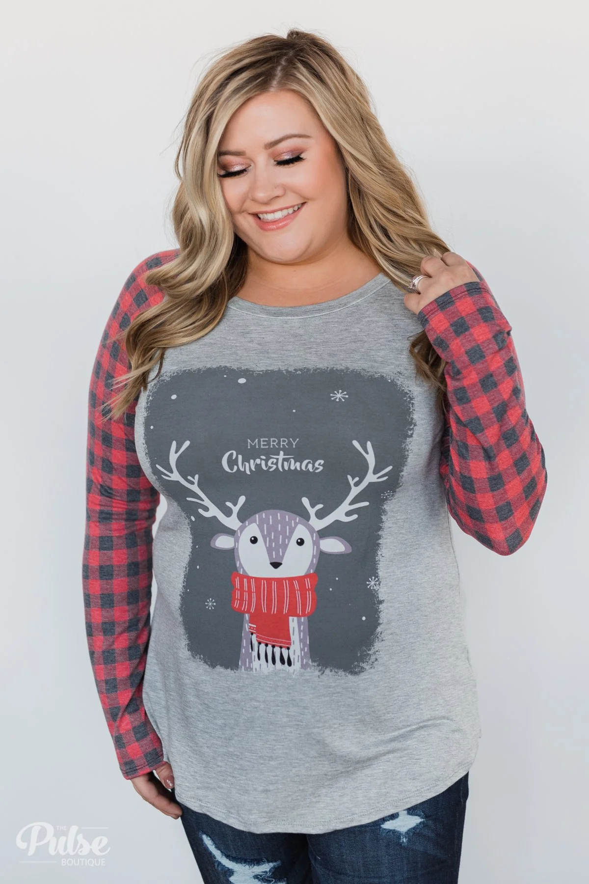 "Merry Christmas" Plaid Long Sleeve Top - Image 14
