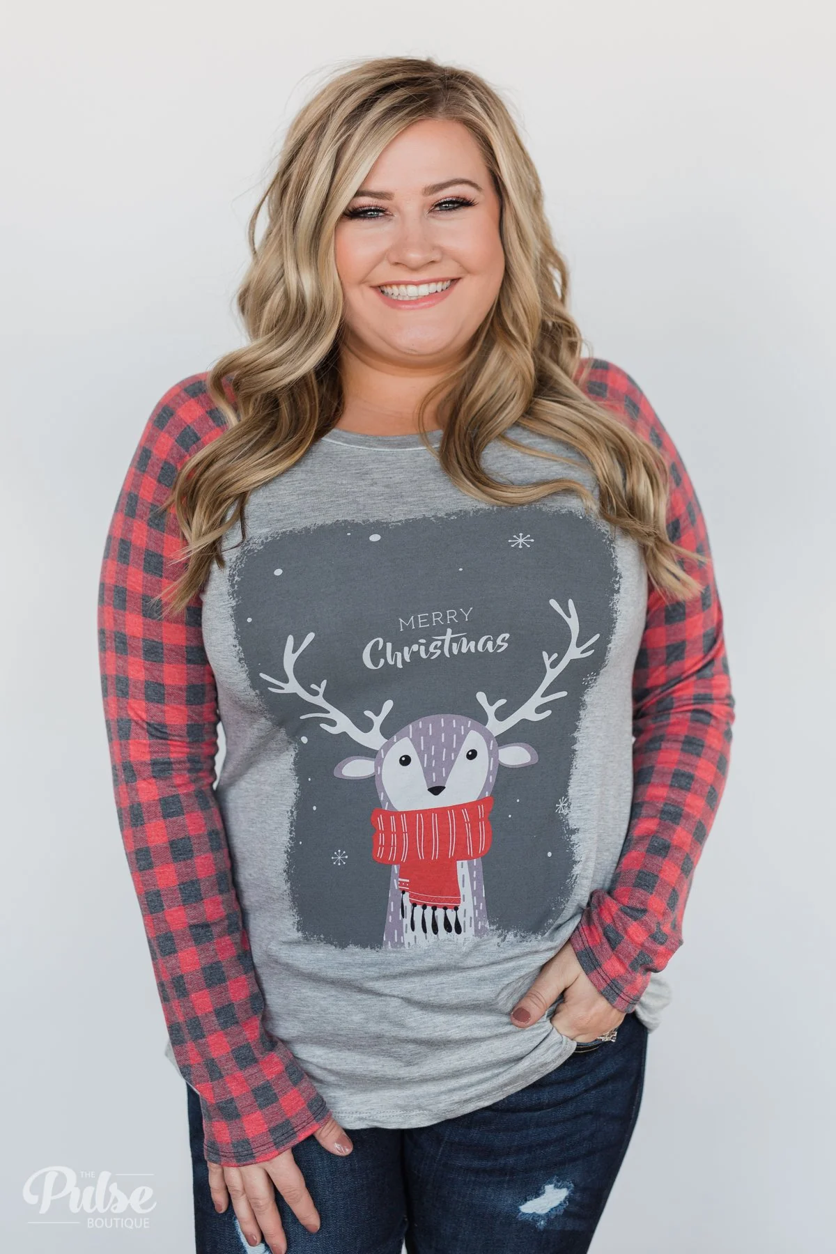 "Merry Christmas" Plaid Long Sleeve Top - Image 15
