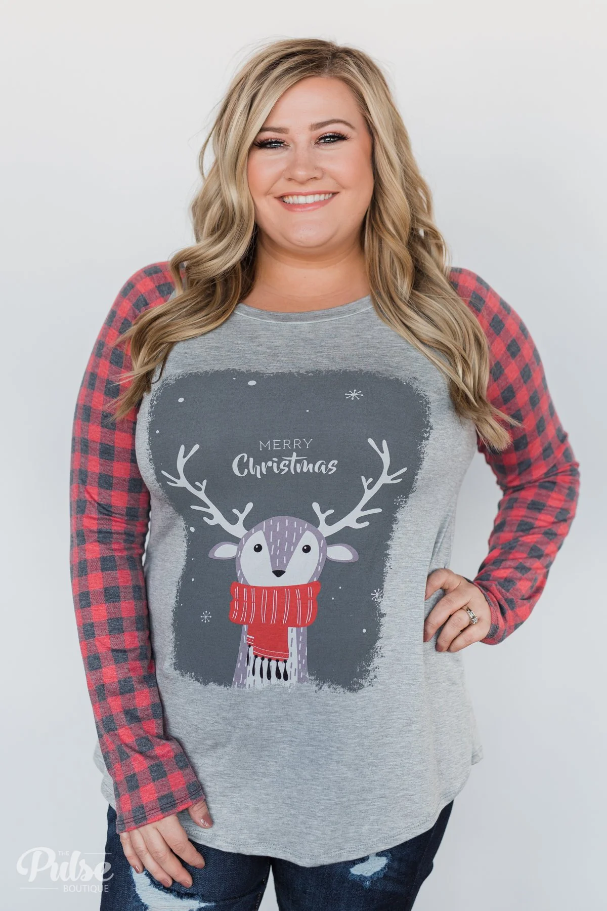"Merry Christmas" Plaid Long Sleeve Top - Image 3