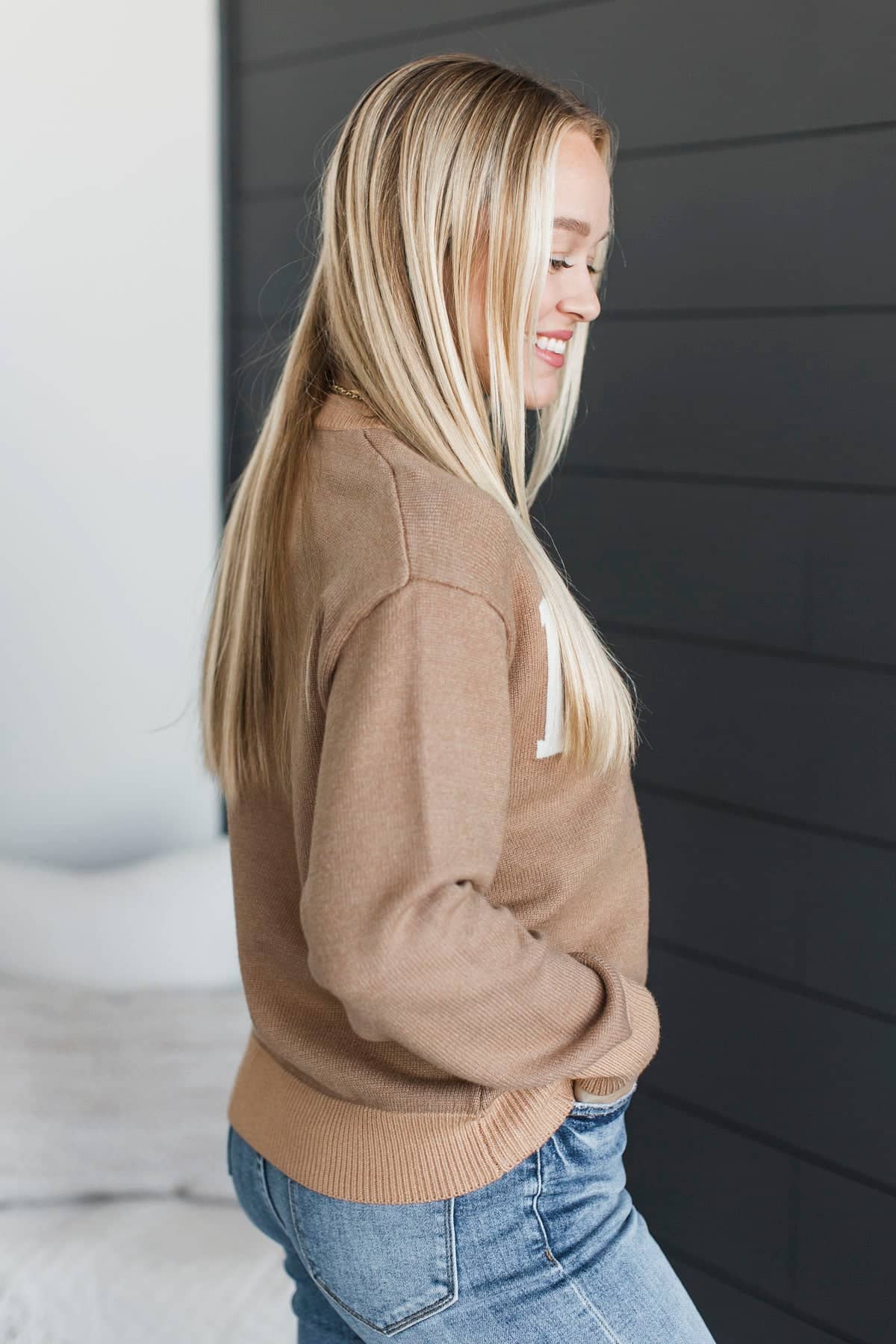 "Merry" Crew Neck Knit Sweater- Tan - Image 5