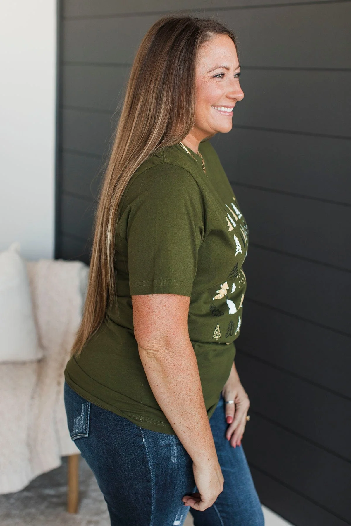 "Merry Everything And Happy Always" Graphic Tee- Dark Green - Image 6