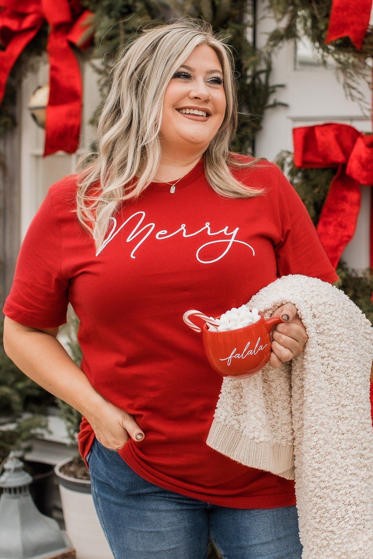"Merry" Graphic Tee- Red - Image 5