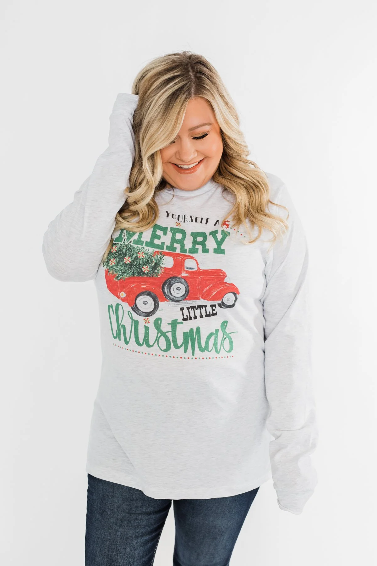 "Merry Little Christmas" Graphic Top- Heather Grey - Image 8
