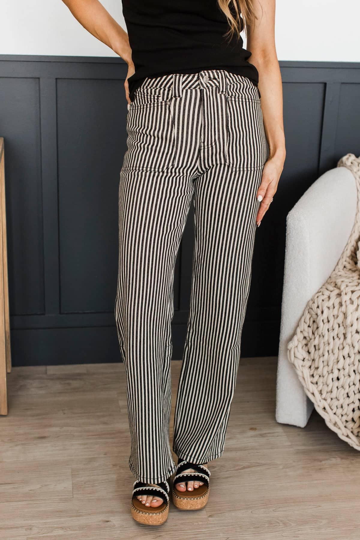 Mica Denim Striped Straight Leg Jeans- Daniela Wash