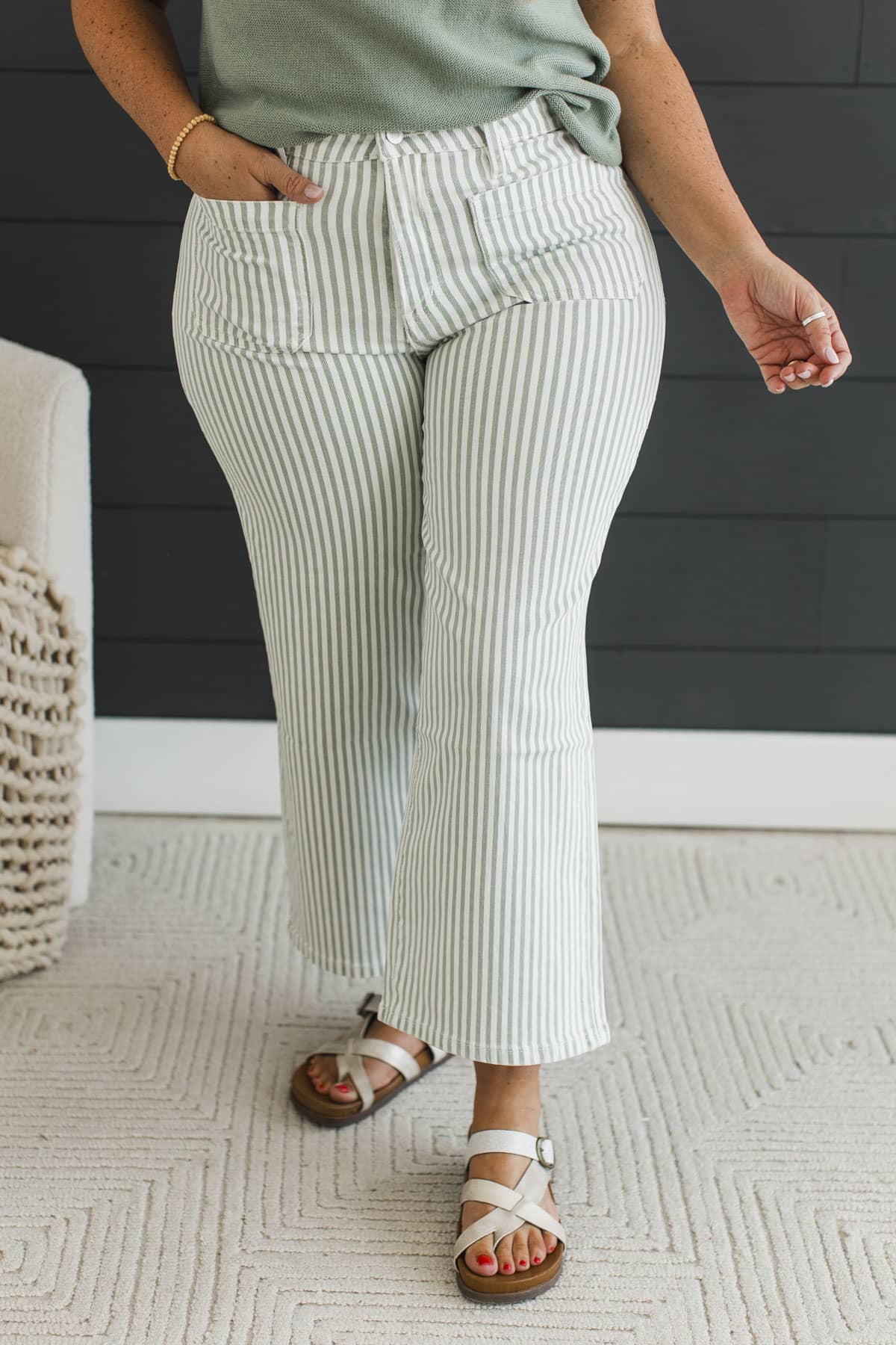 Mica Denim Striped Wide Leg Cropped Jeans- Miri Wash - Image 3
