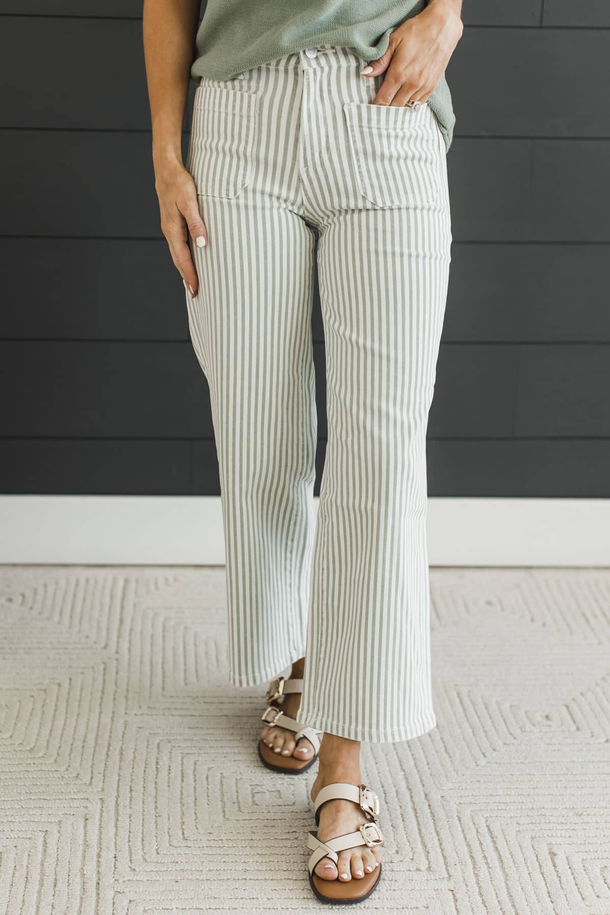 Mica Denim Striped Wide Leg Cropped Jeans- Miri Wash - Image 4