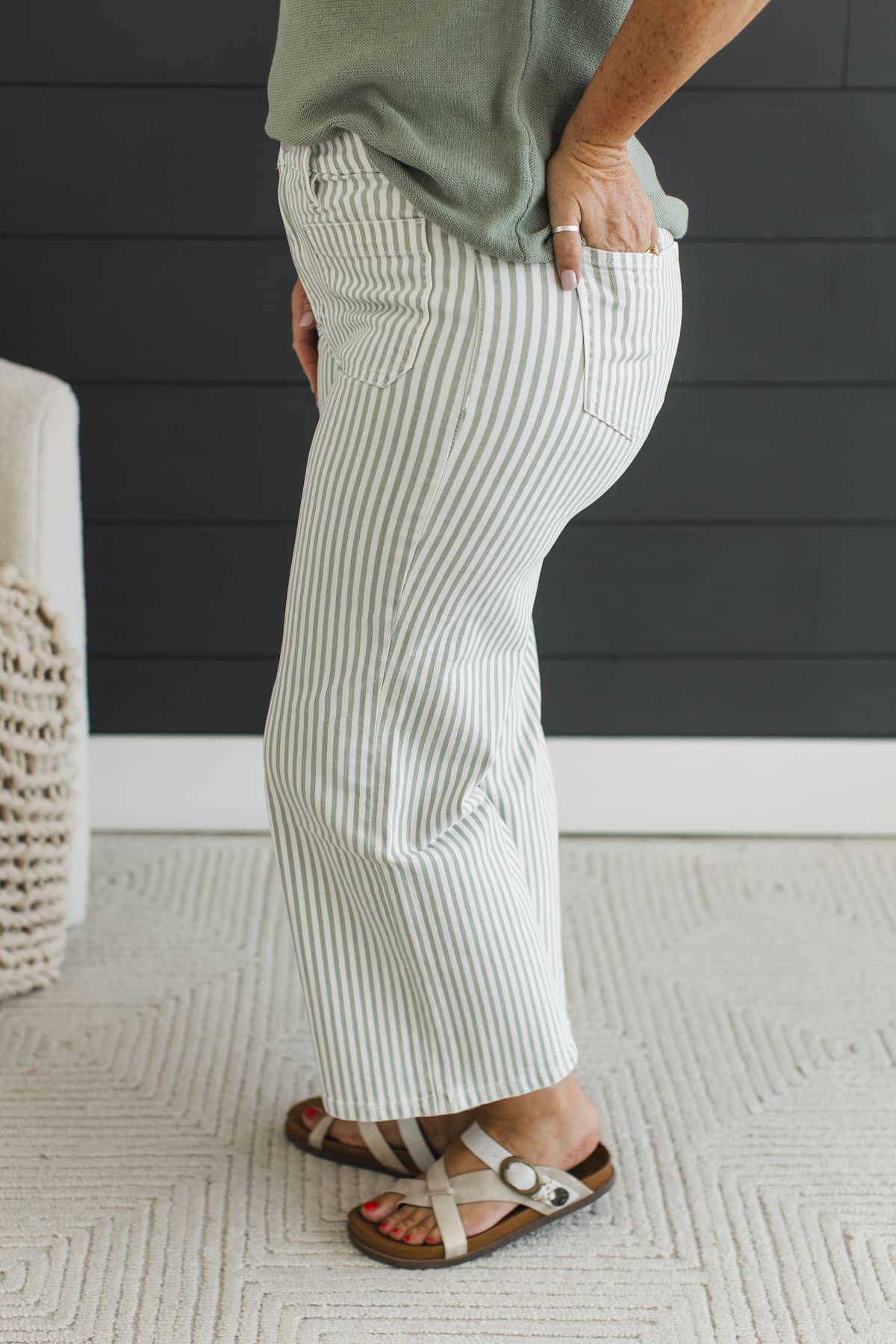 Mica Denim Striped Wide Leg Cropped Jeans- Miri Wash - Image 7