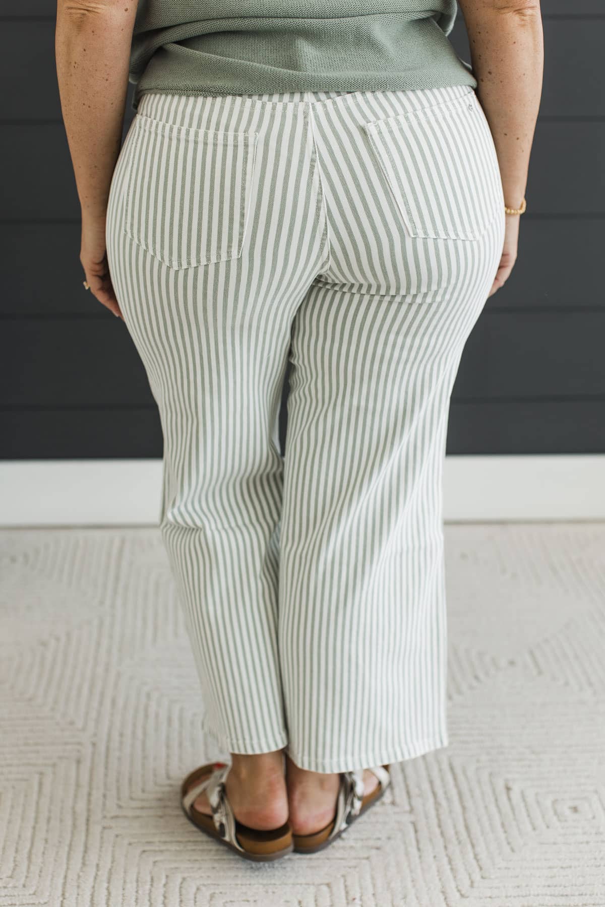 Mica Denim Striped Wide Leg Cropped Jeans- Miri Wash - Image 9