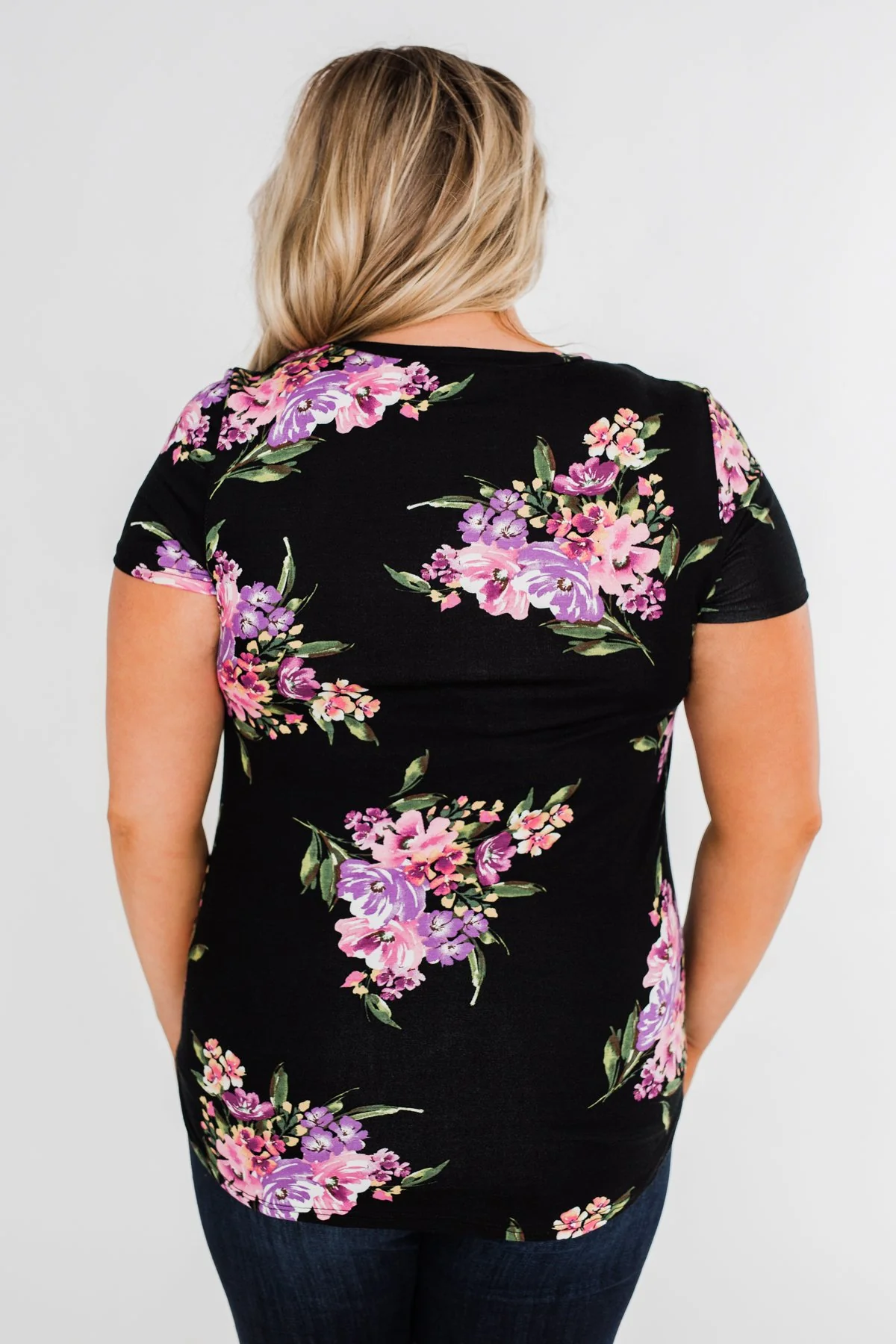 Midnight Blossoms Short Sleeve Floral Top- Black - Image 10