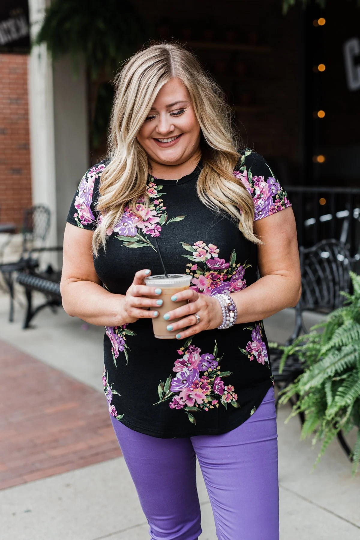 Midnight Blossoms Short Sleeve Floral Top- Black - Image 17