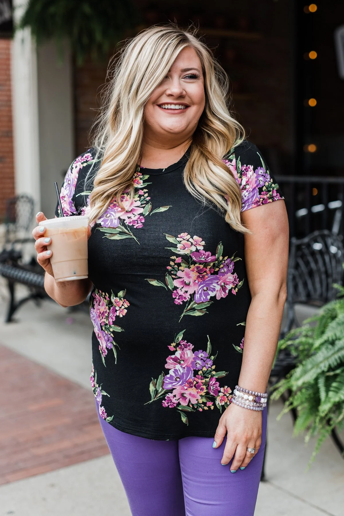 Midnight Blossoms Short Sleeve Floral Top- Black - Image 18
