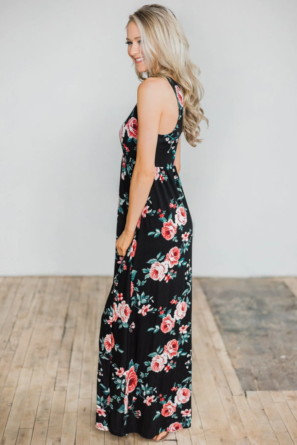 Midnight Dances Black Floral Maxi Dress - Image 4