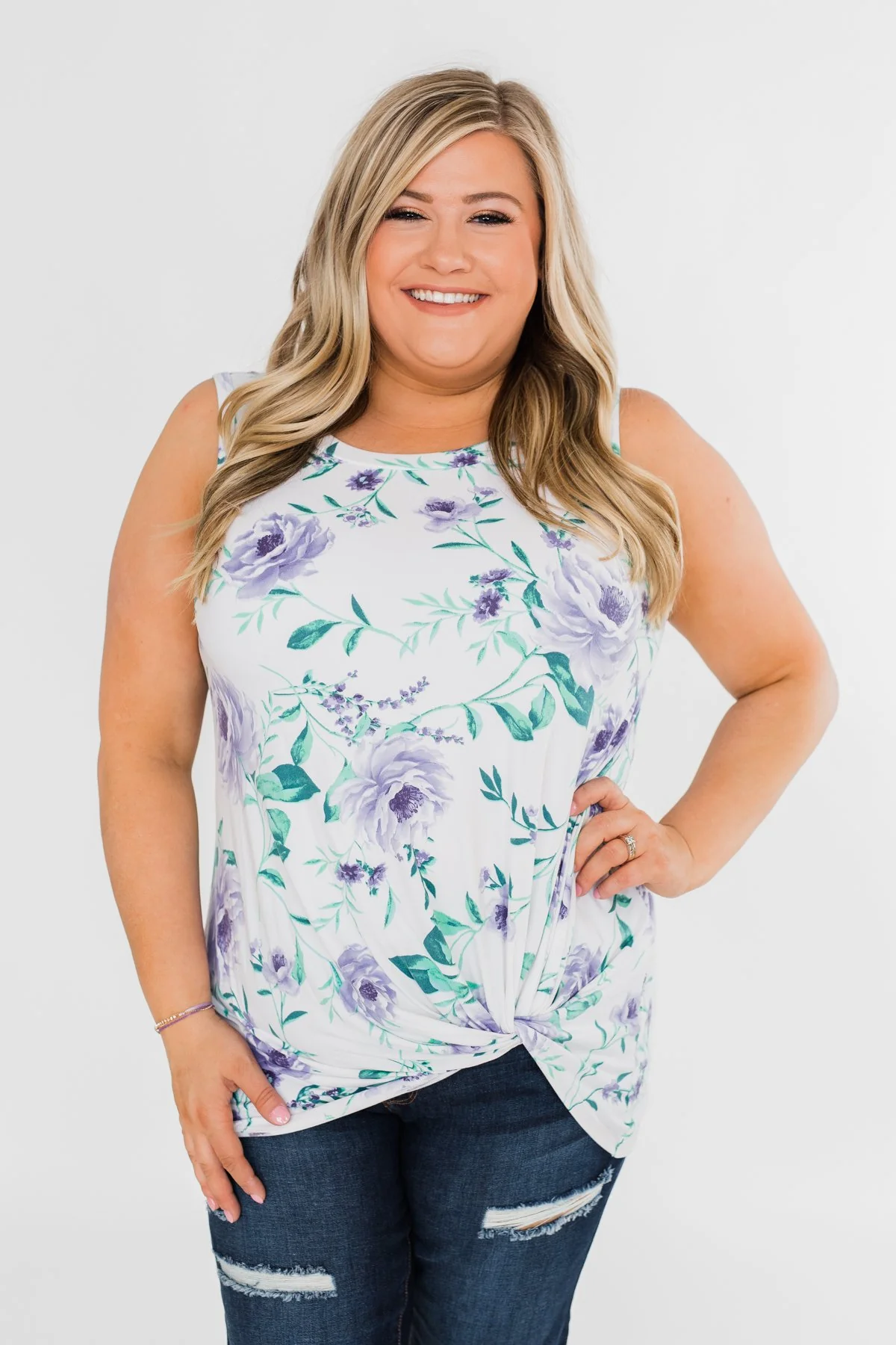 Midnight Expressions Floral Knot Tank Top - Ivory