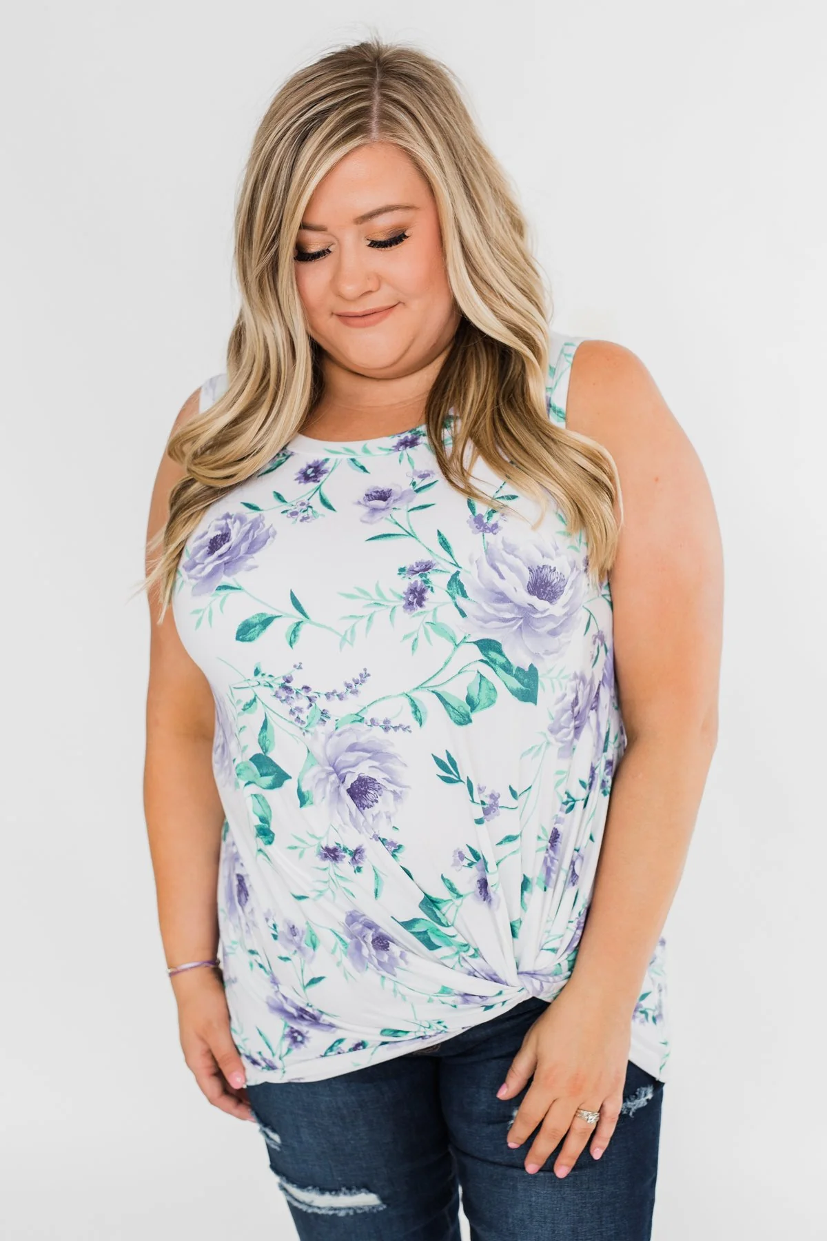 Midnight Expressions Floral Knot Tank Top - Ivory - Image 10