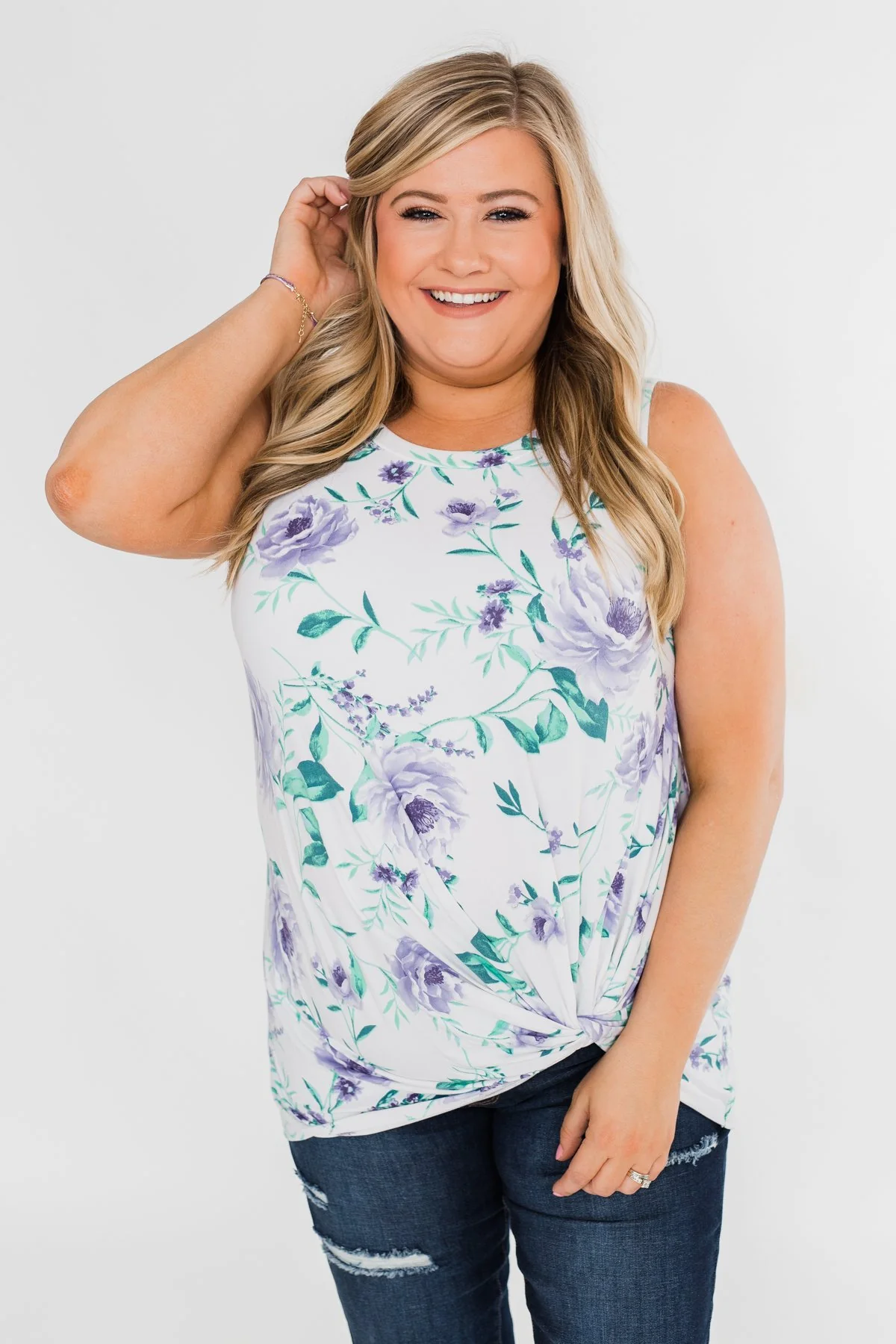 Midnight Expressions Floral Knot Tank Top - Ivory - Image 12