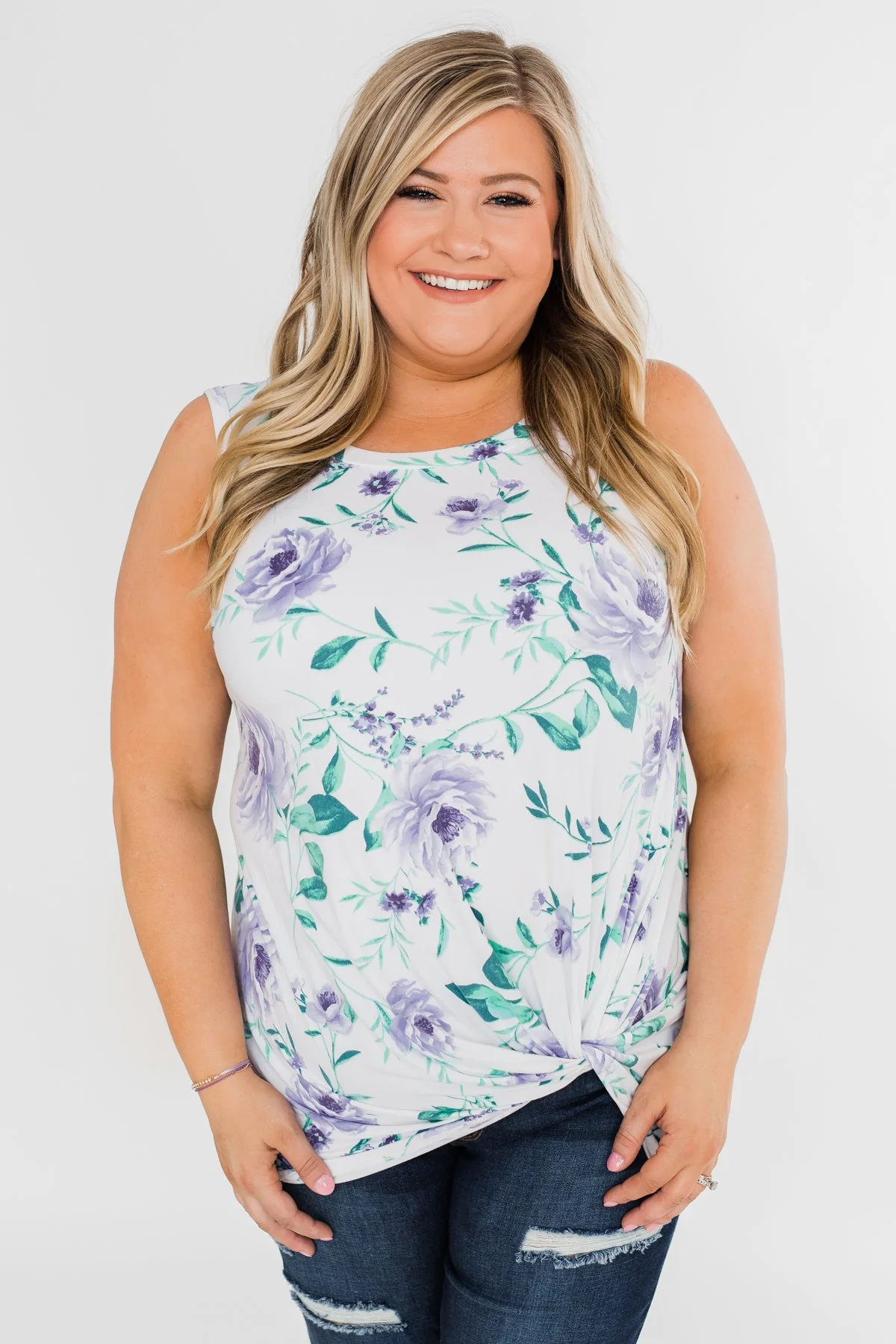 Midnight Expressions Floral Knot Tank Top - Ivory - Image 13