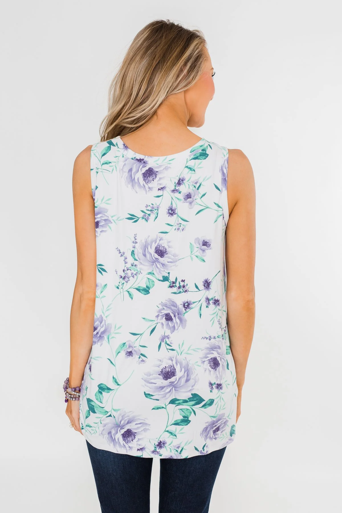 Midnight Expressions Floral Knot Tank Top - Ivory - Image 16