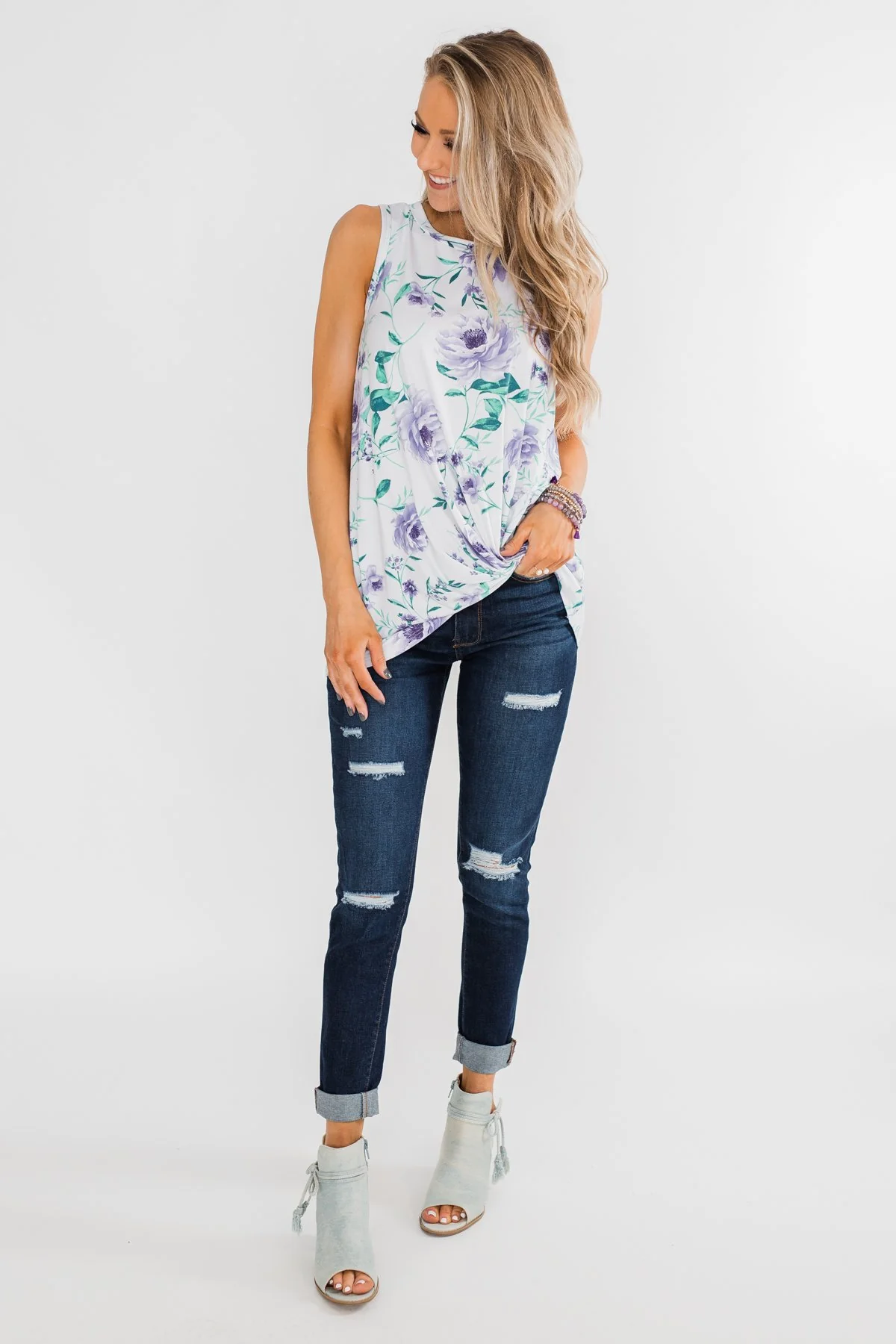Midnight Expressions Floral Knot Tank Top - Ivory - Image 18