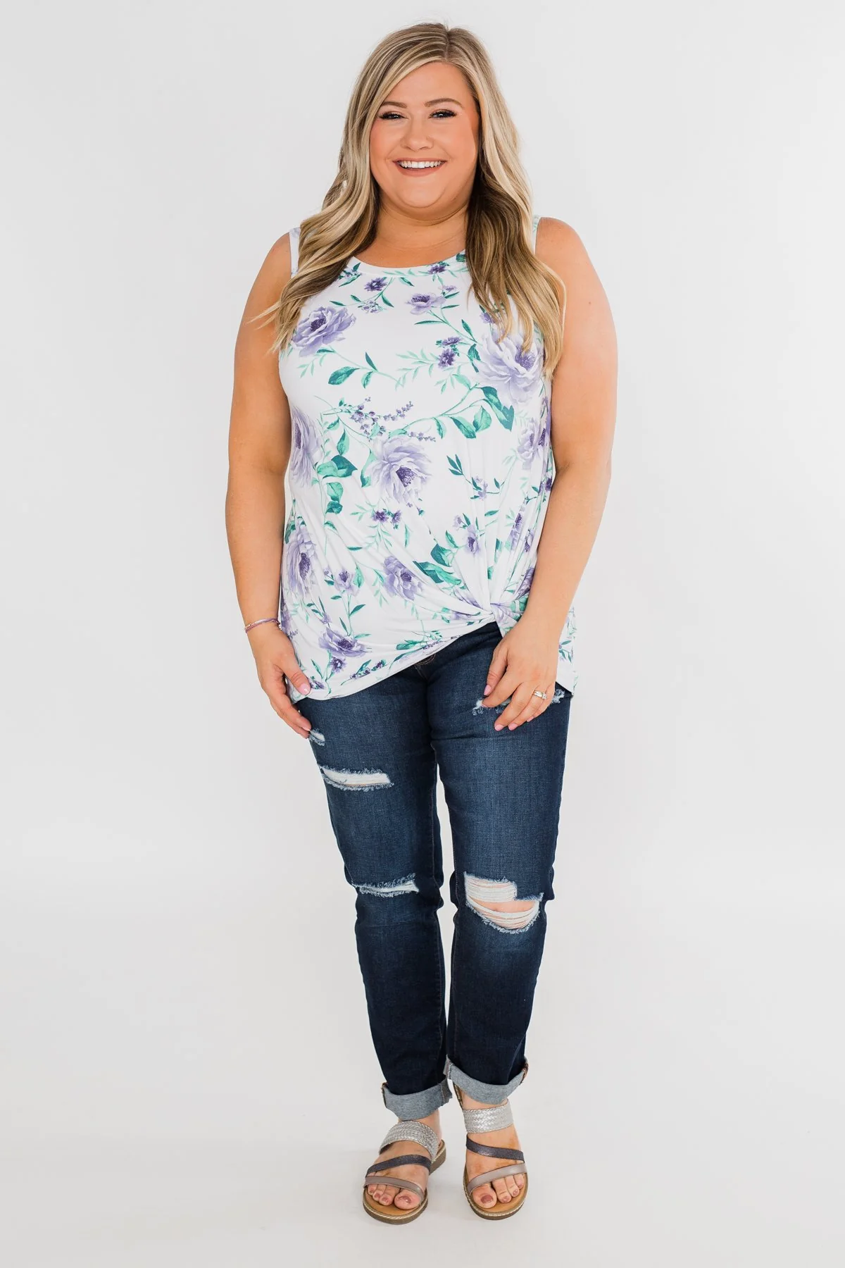 Midnight Expressions Floral Knot Tank Top - Ivory - Image 3