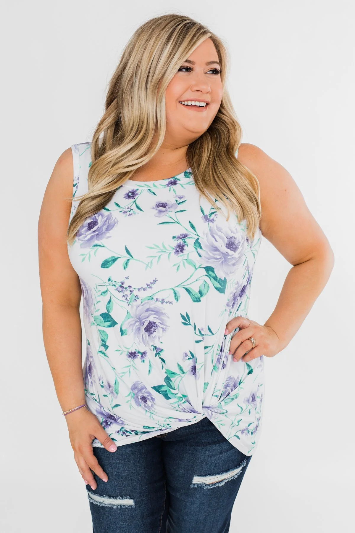 Midnight Expressions Floral Knot Tank Top - Ivory - Image 5