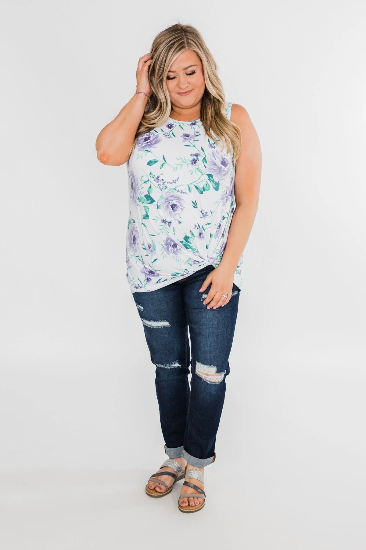 Midnight Expressions Floral Knot Tank Top - Ivory - Image 6