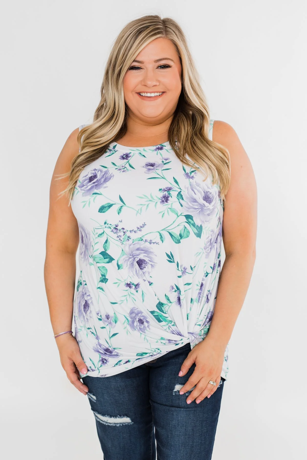 Midnight Expressions Floral Knot Tank Top - Ivory - Image 8