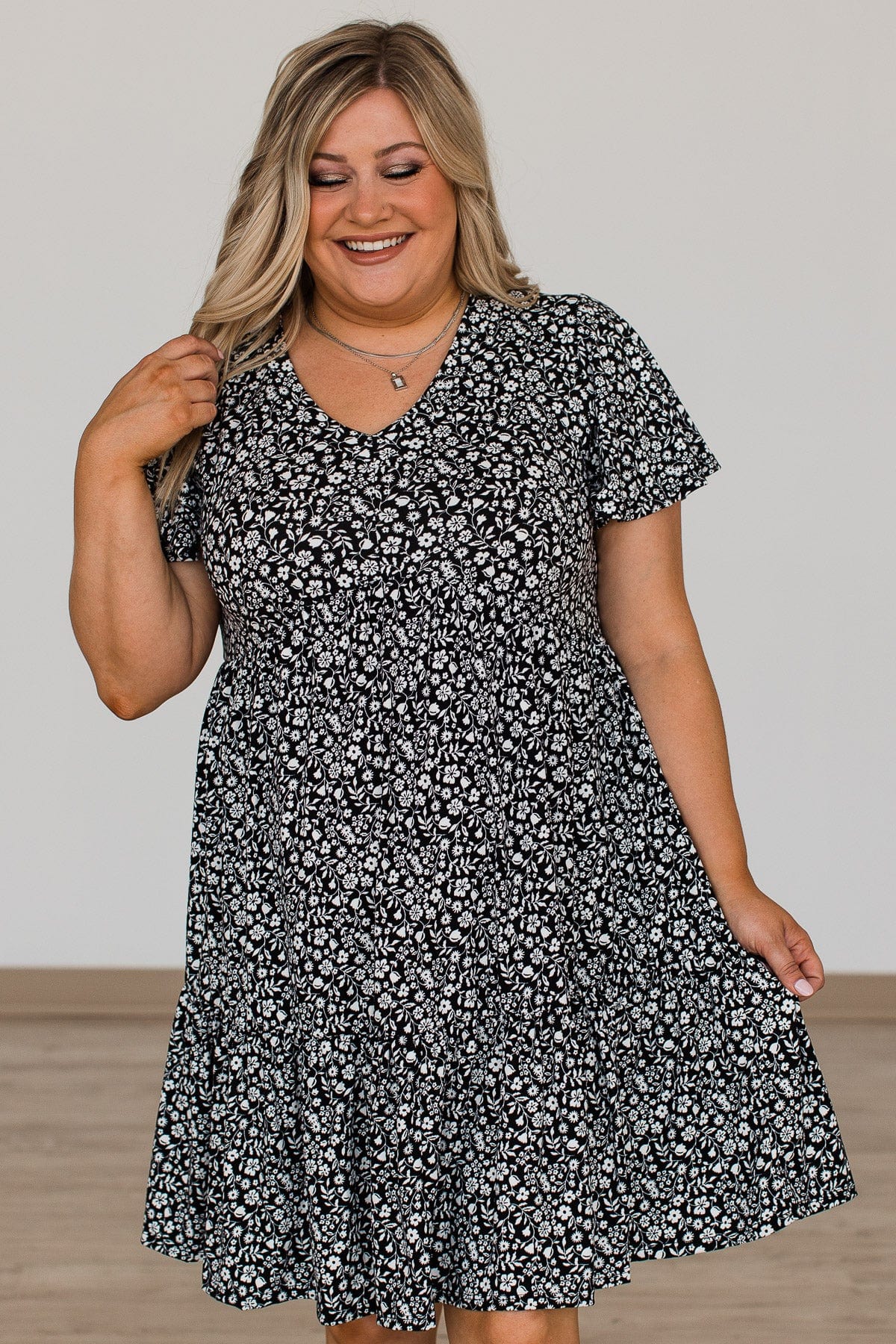 Midnight Memories Floral Tiered Dress- Black - Image 5