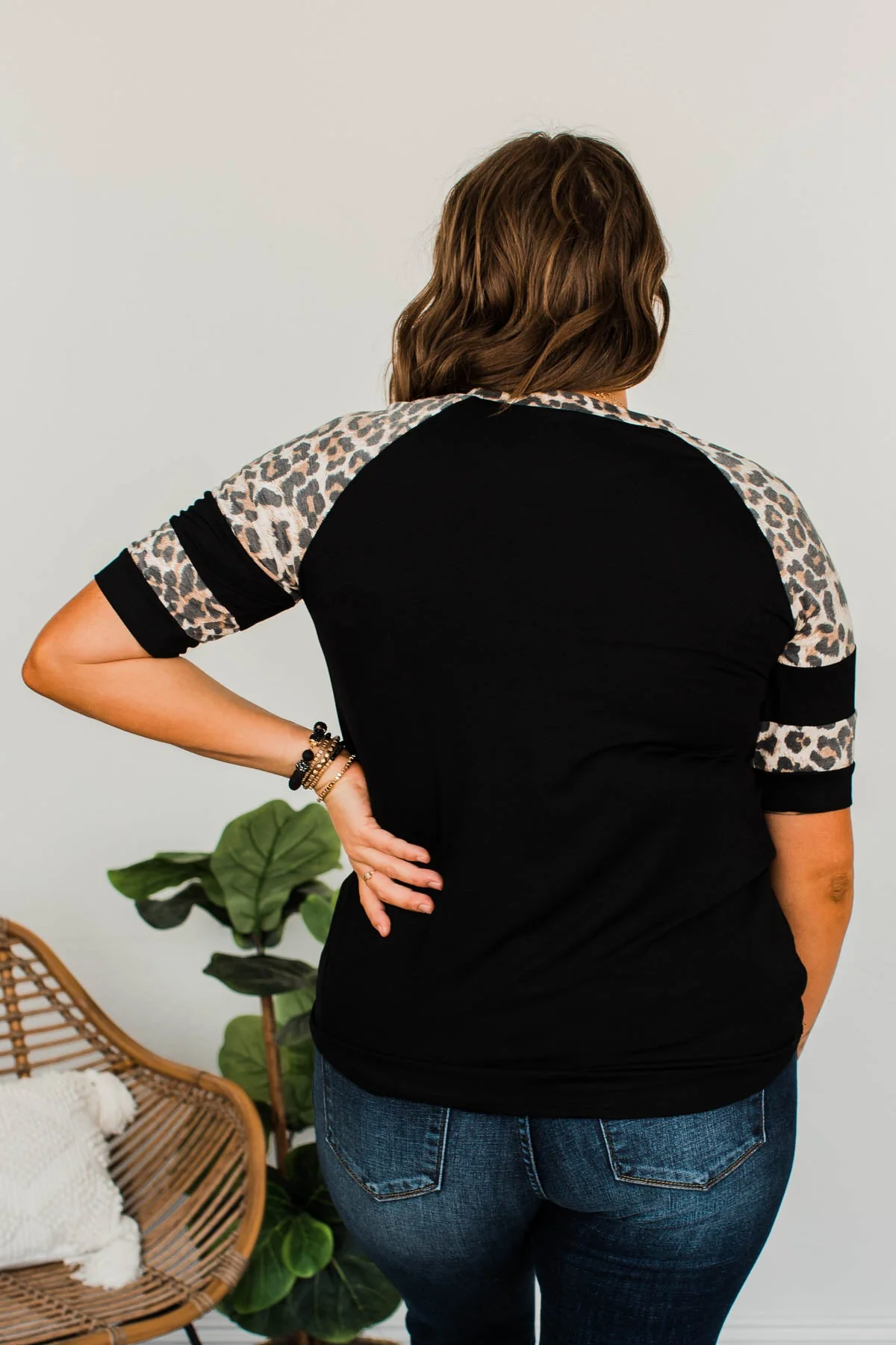 Midnight Retreat Short Sleeve Top- Black & Leopard - Image 10