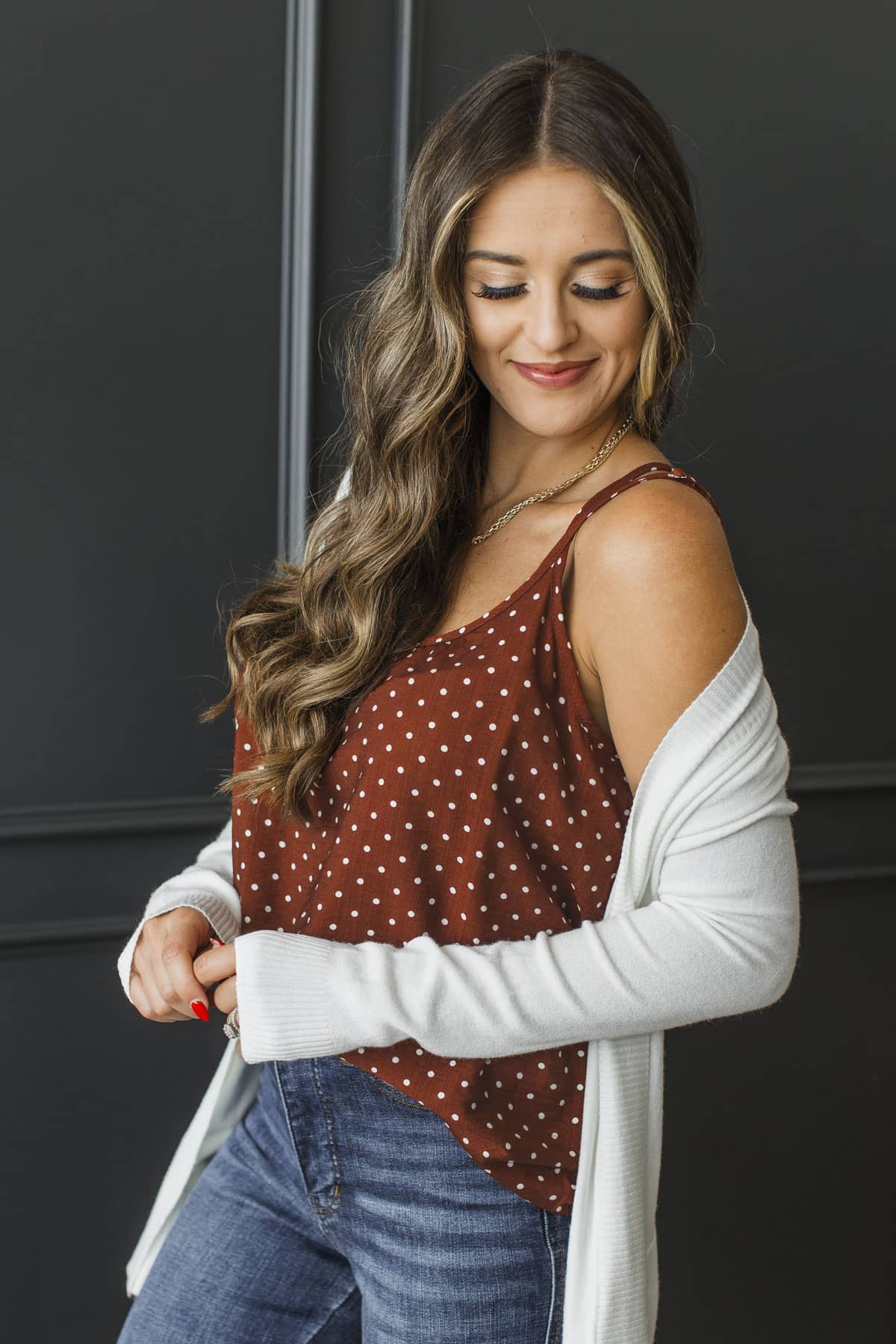 Midnight Sanctuary Polka Dot Tank Top- Dark Rust - Image 9