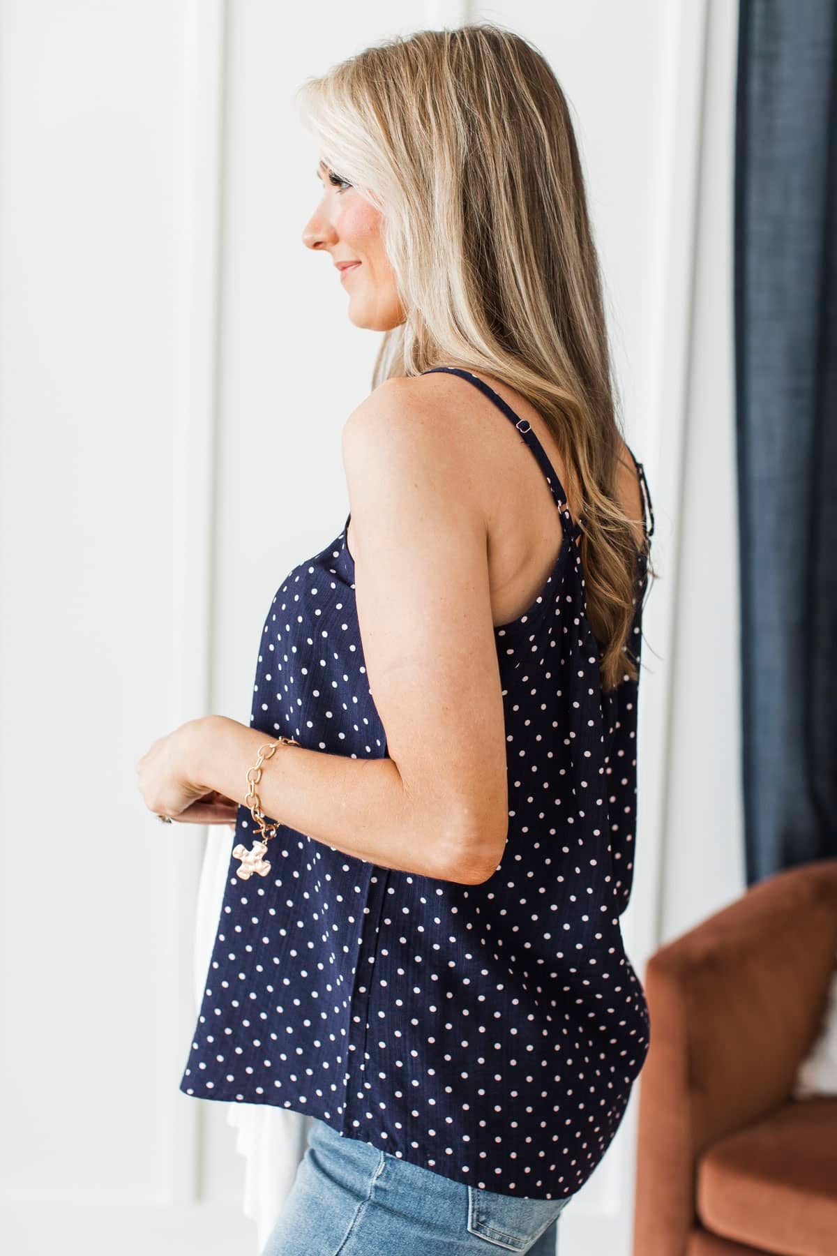 Midnight Sanctuary Polka Dot Tank Top- Navy - Image 4