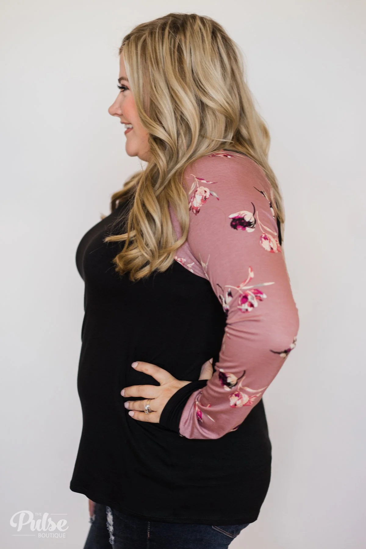 Midnight Wishes Long Sleeve Floral Top- Black & Mauve - Image 10
