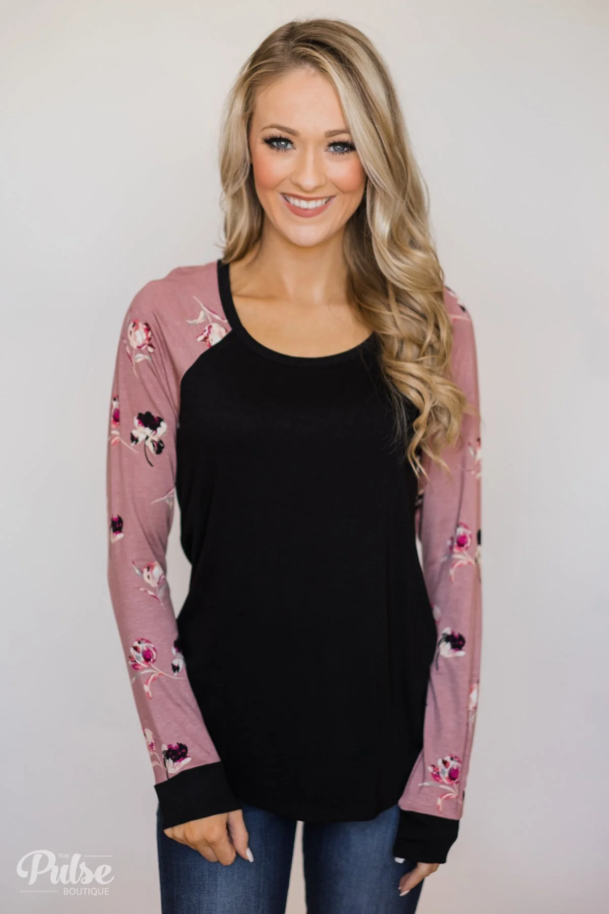 Midnight Wishes Long Sleeve Floral Top- Black & Mauve - Image 4