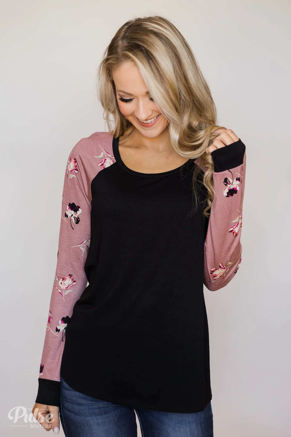 Midnight Wishes Long Sleeve Floral Top- Black & Mauve - Image 5