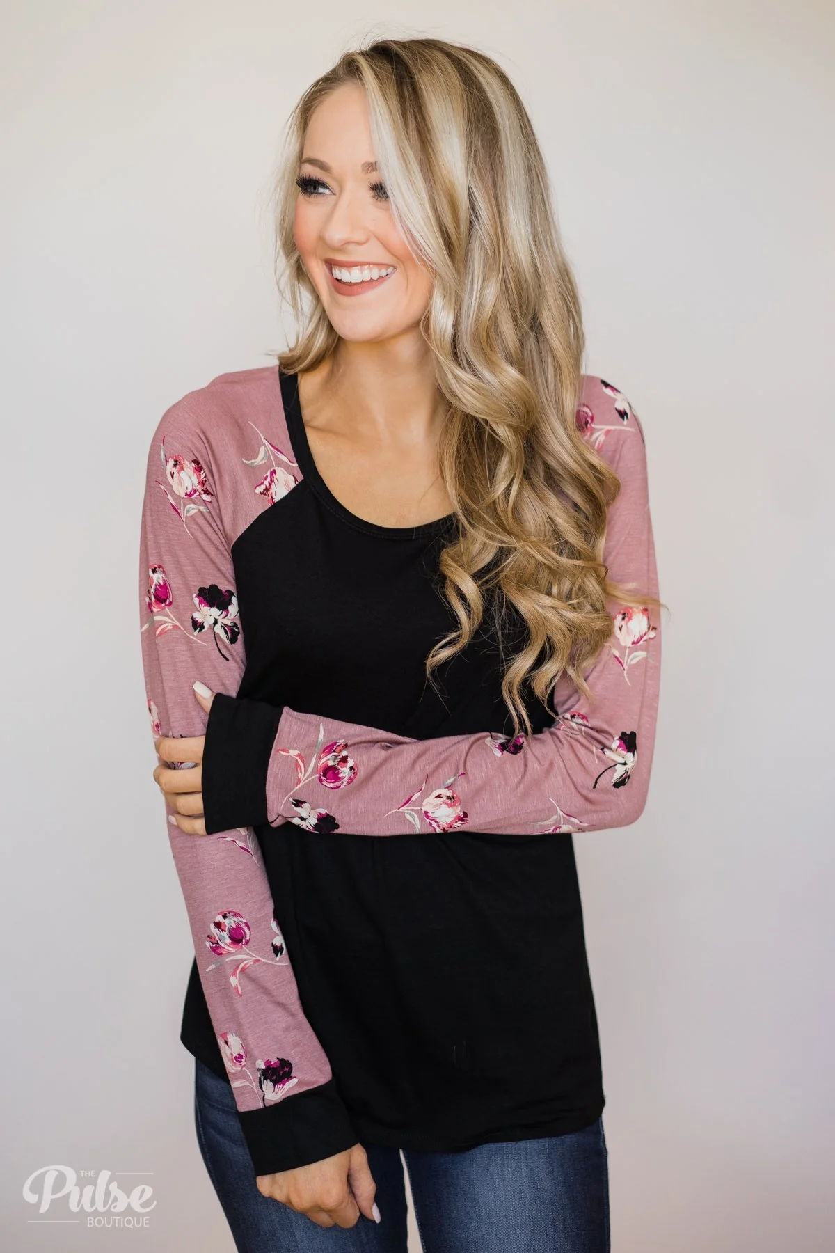 Midnight Wishes Long Sleeve Floral Top- Black & Mauve - Image 6