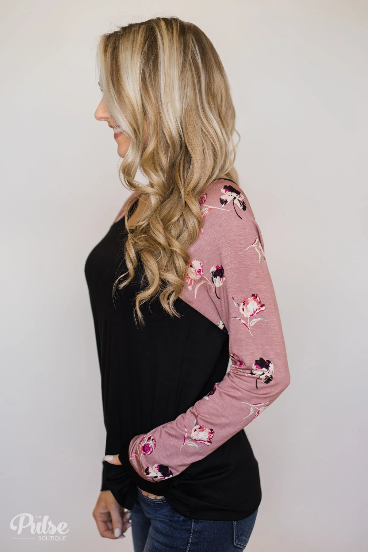 Midnight Wishes Long Sleeve Floral Top- Black & Mauve - Image 7