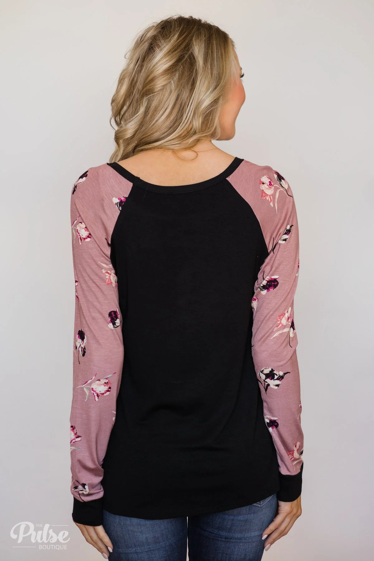 Midnight Wishes Long Sleeve Floral Top- Black & Mauve - Image 8