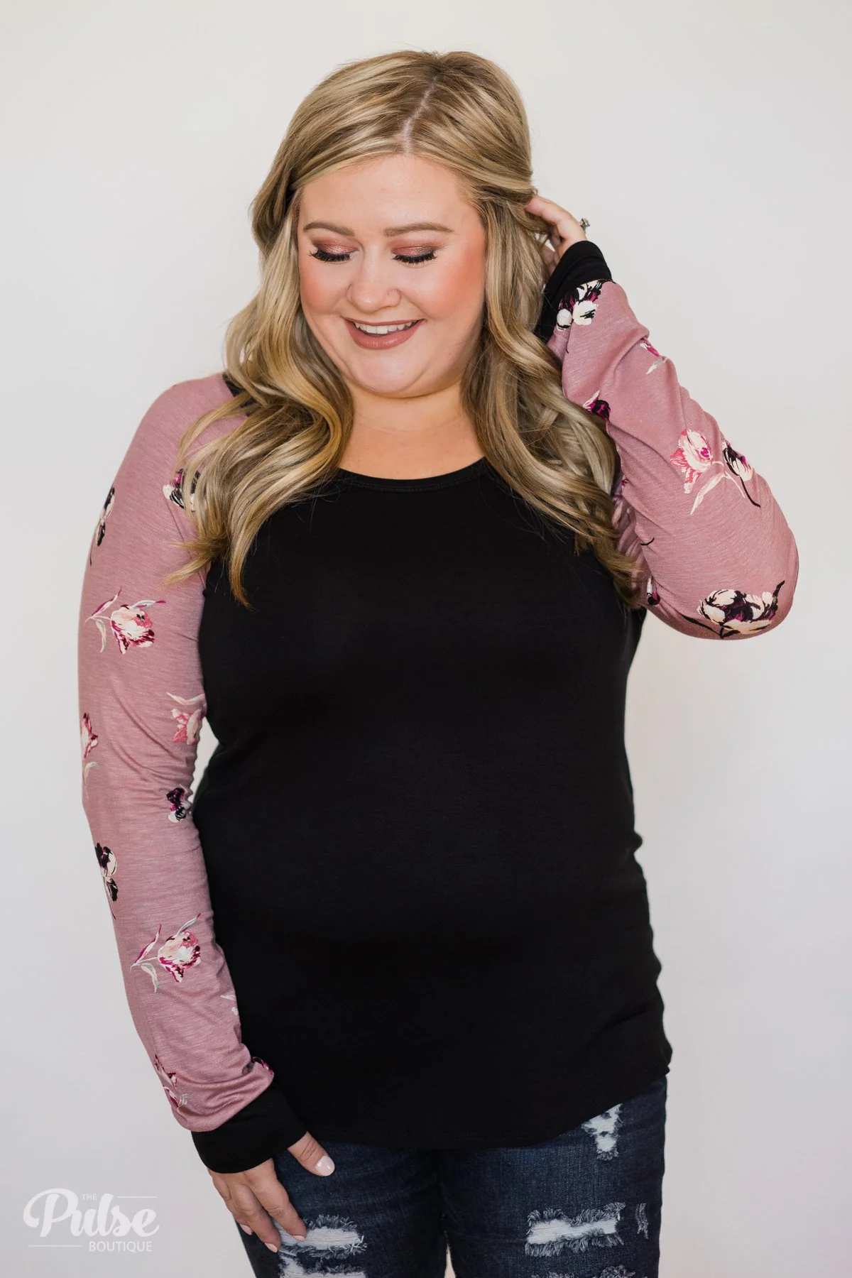 Midnight Wishes Long Sleeve Floral Top- Black & Mauve - Image 9