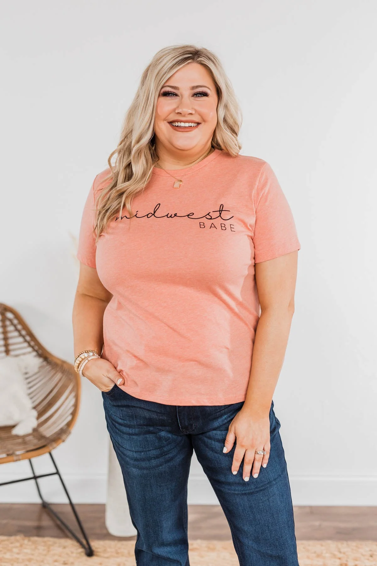 "Midwest Babe" Graphic Tee- Coral - Image 2