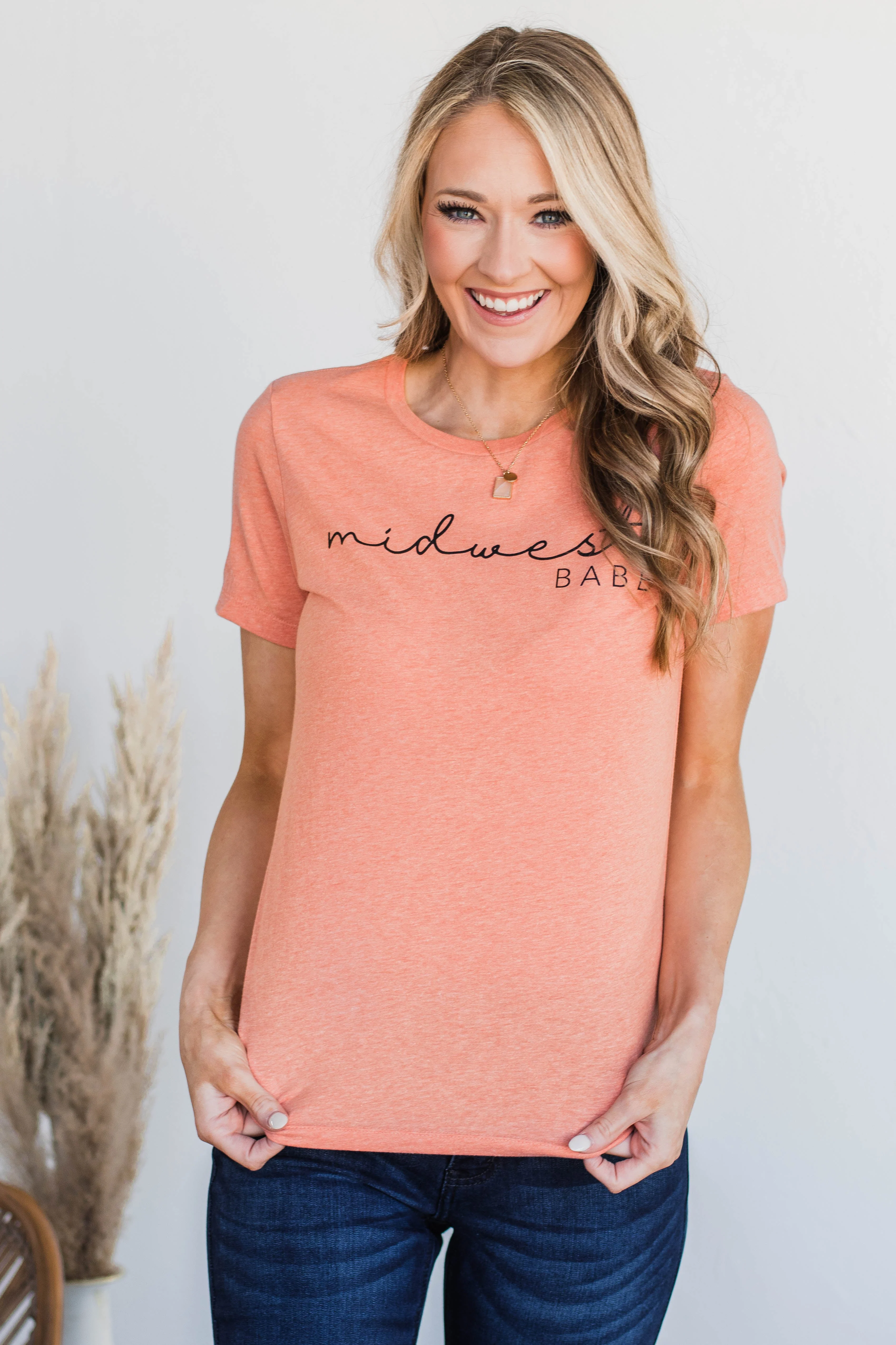 "Midwest Babe" Graphic Tee- Coral - Image 3