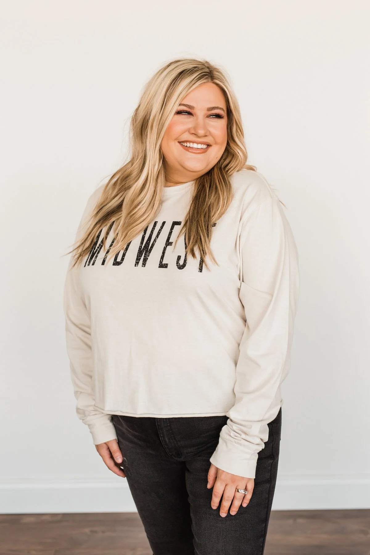 "Midwest" Raw Hem Graphic Top- Light Beige - Image 7