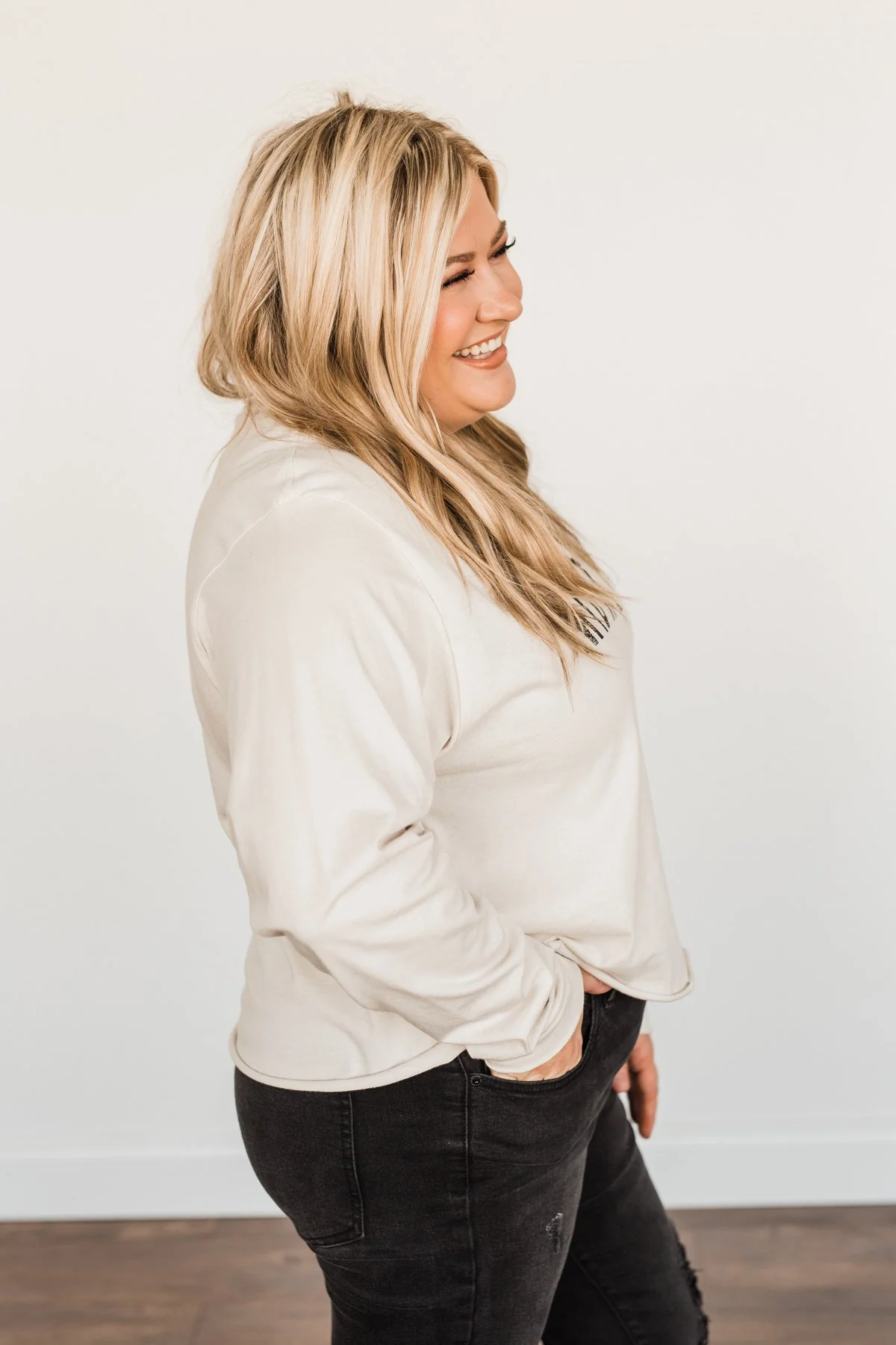 "Midwest" Raw Hem Graphic Top- Light Beige - Image 9