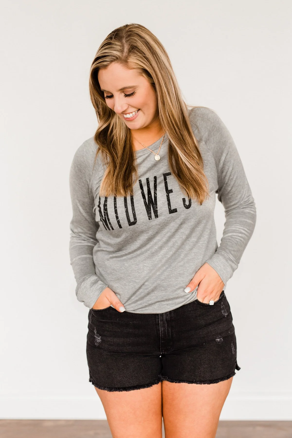 "Midwest" Long Sleeve Graphic Top- Grey - Image 10
