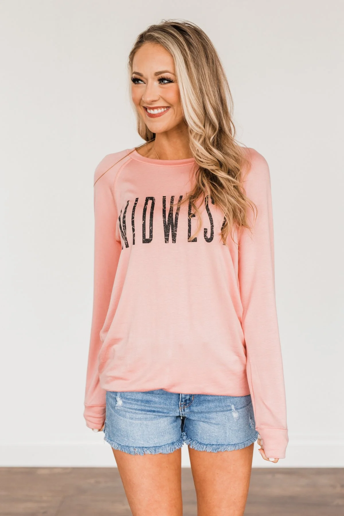 "Midwest" Long Sleeve Graphic Top- Light Pink - Image 4