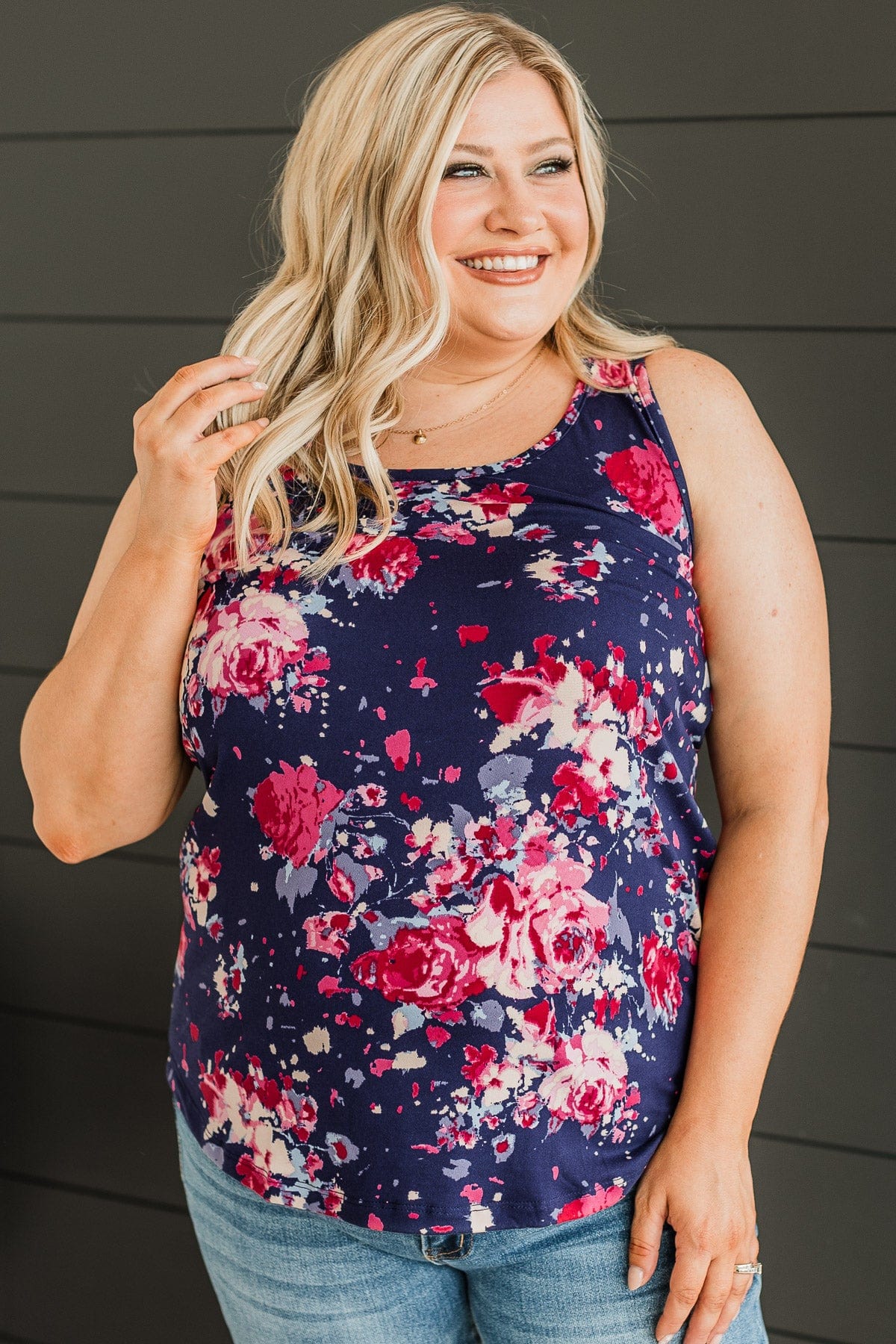 Might Be Magic Floral Tank Top- Navy - Image 3