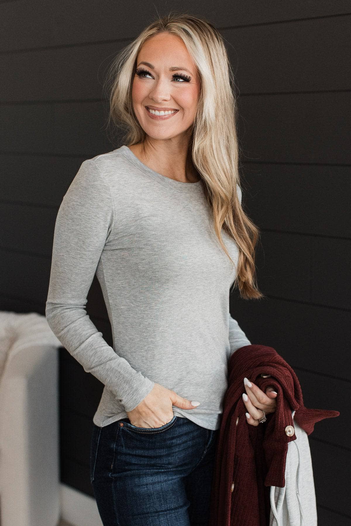 Miles Between Us Long Sleeve Top- Heather Grey - Image 2