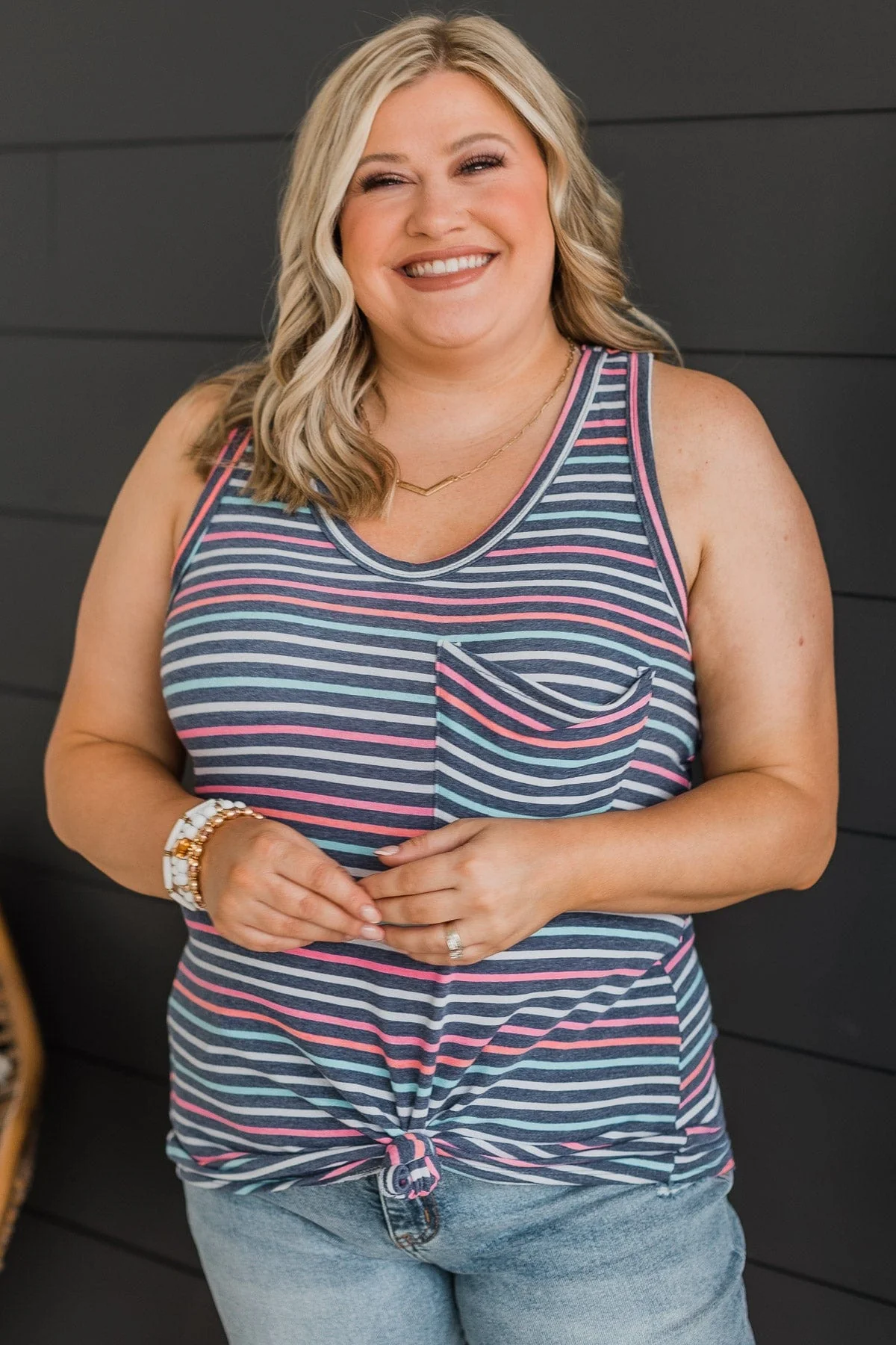 Million Reasons Striped Tank Top- Navy, Mint, & Pink - Image 3
