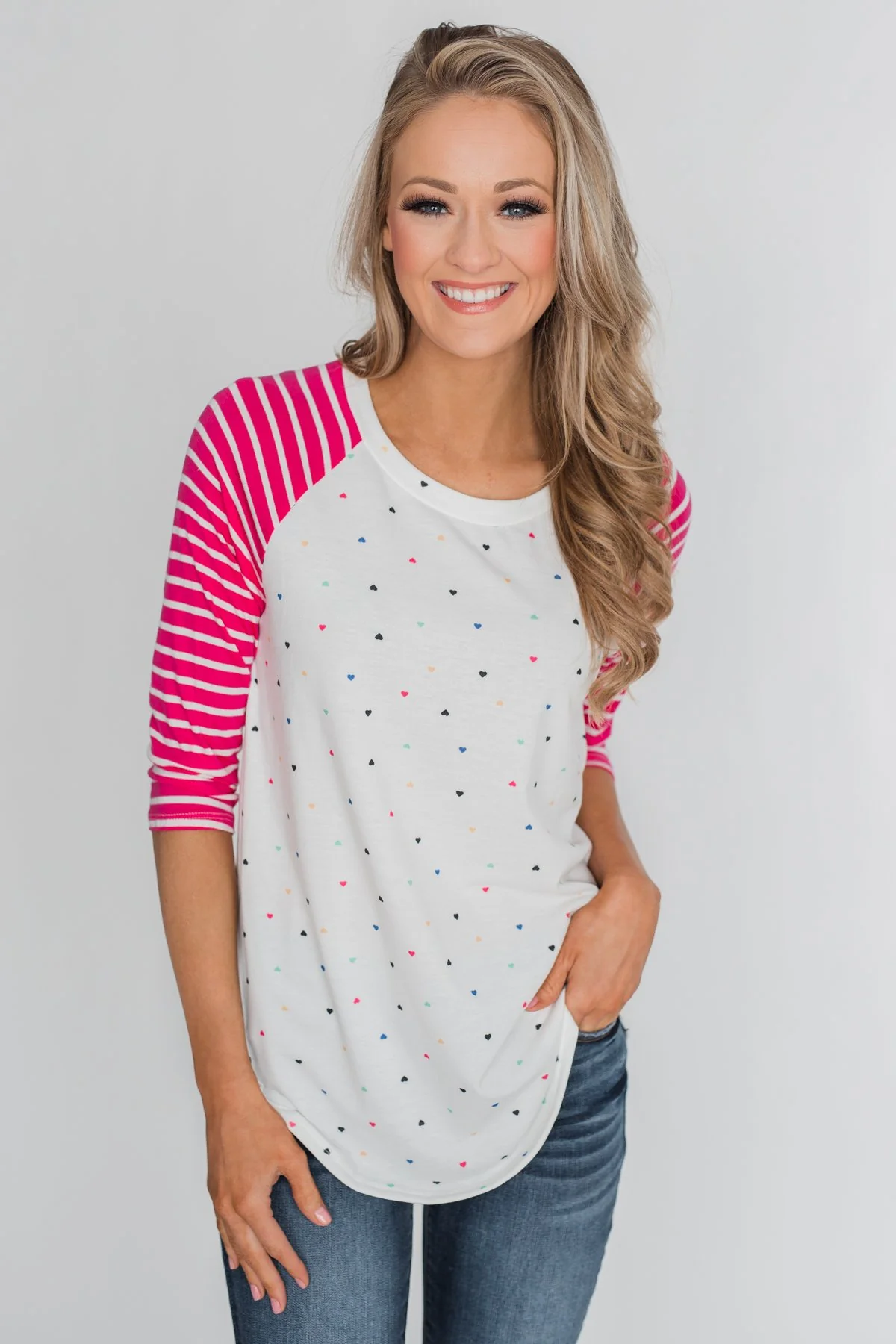 Million Reasons To Love Striped Sleeve Top- Fuschia - Image 6