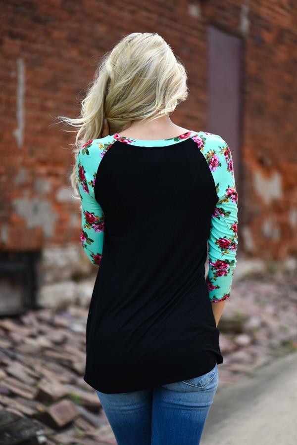 Mint Floral 3/4 Sleeve Top - Image 6